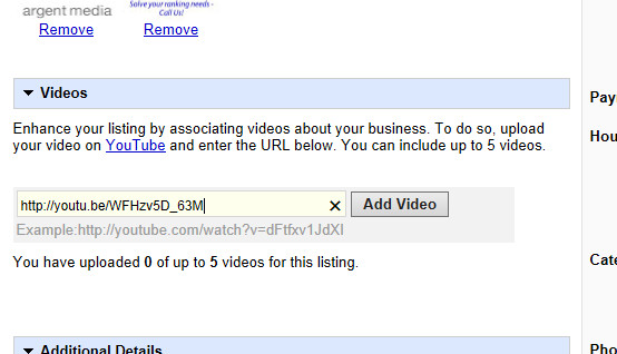 Вам нужно будет добавить видео в данные о своей компании в Google Адресах