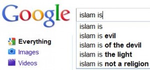В другом случае поиск «ислам есть» не дал никаких предложений, в то время как поиск других религий был, в том числе и отрицательных