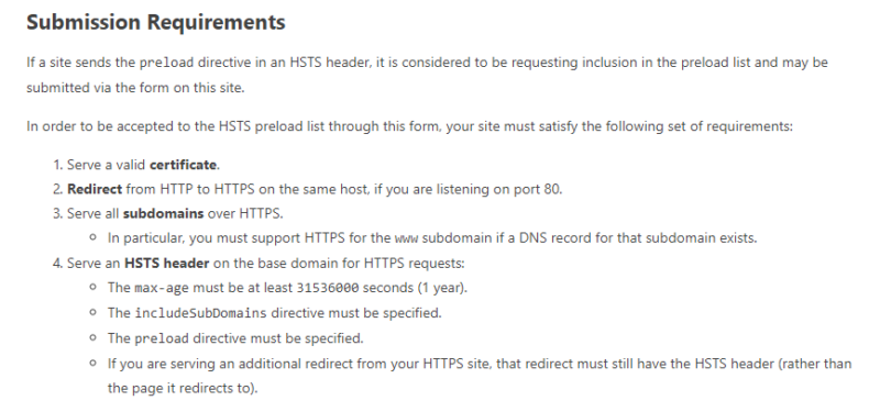 Chrome позволяет любому пользователю отправить свой домен в список HSTS, если он соответствует следующим требованиям: