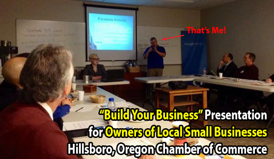 Изображение ниже: Мэтт Рауз из Hook SEO проводит урок по маркетингу в социальных сетях для местных владельцев бизнеса в Торговой палате Хиллсборо в Орегоне