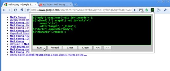 jQuery Shell дозволяє вам проганяти команди JavaScript і jQuery в контексті відкритої веб сторінки