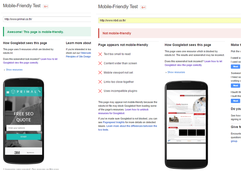 Поэтому очень важно, чтобы веб-сайт был мобильным для поддержания рейтинга вашего сайта - то, что вы можете проверить с помощью   Инструмент Google для мобильных устройств   ,   Этот инструмент проверяет, чтобы дизайн вашего сайта был мобильным